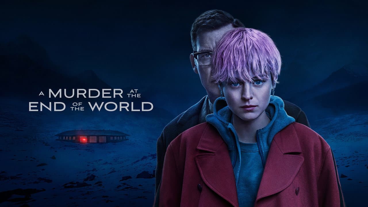 A Murder at the End of the World — backdrops with title 2