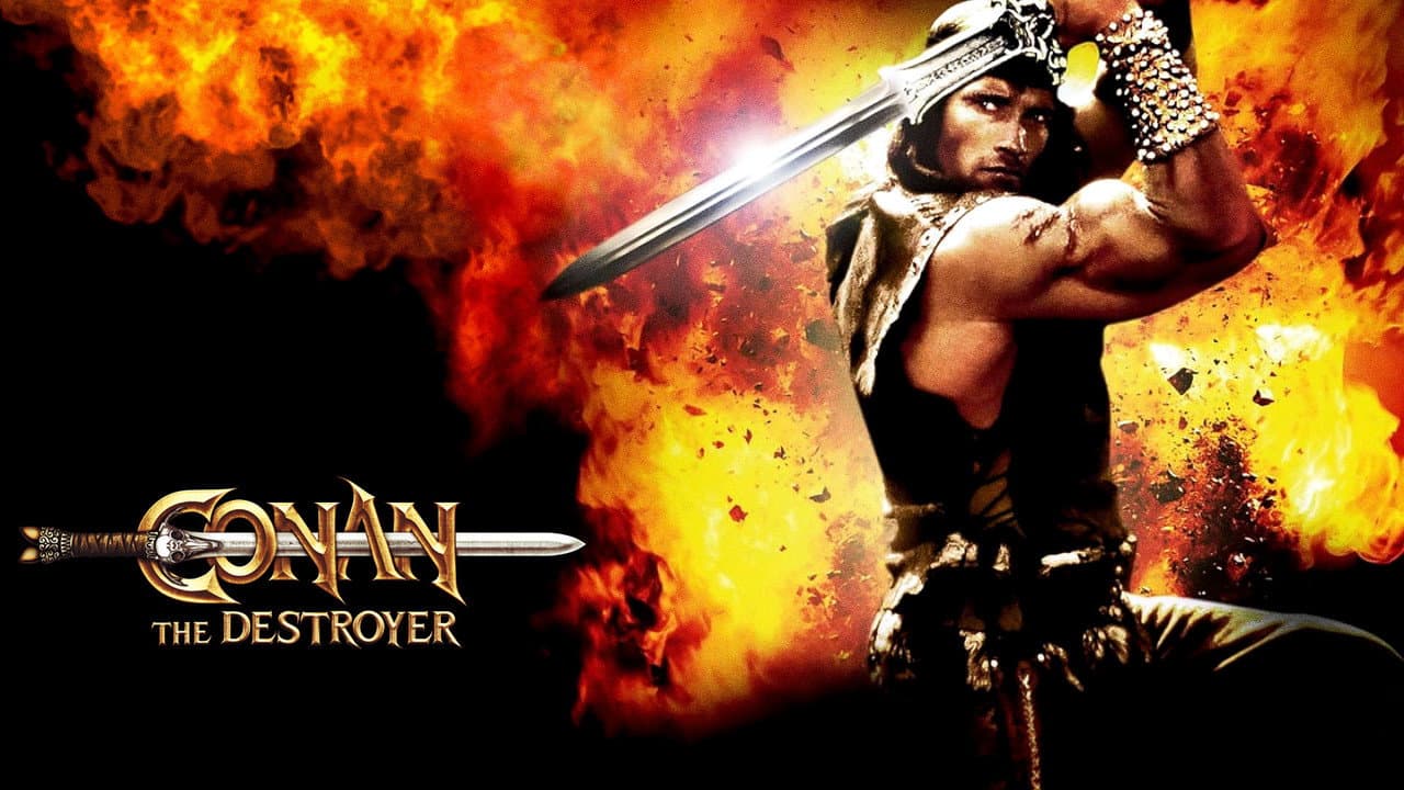 Conan the Destroyer — backdrops with title 2